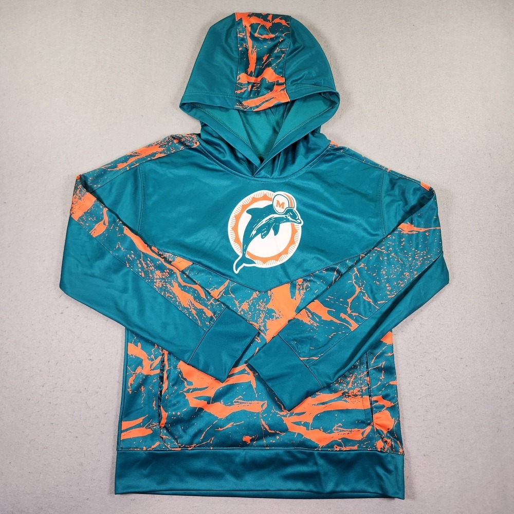 NFL Team Apparel Miami Dolphins Youth Medium 10/12 Hoodie Aqua Orange NWT